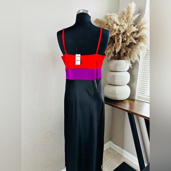 EXPRESS Satin Color Block Cowl Neck Midi Slip Dress NWT - Picture 5 of 6